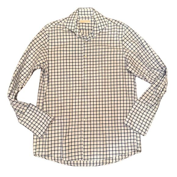 Michael Kors Men’s Dress Shirt 15.5 32/33 White Blue Check Cotton 756F - Picture 1 of 9